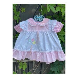 Vintage 80s Party Dress Tulips Puff Sleeve Ruffle